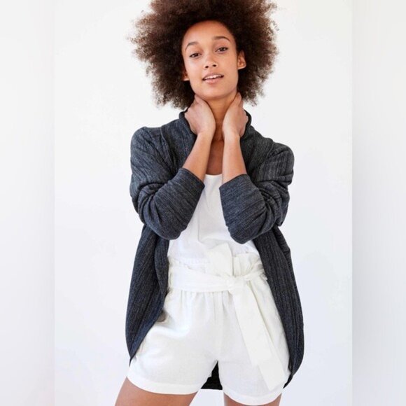 Aritzia Wilfred Diderot Sweater Cocoon Open Cardigan Space Dye Heather Black S - Picture 4 of 14